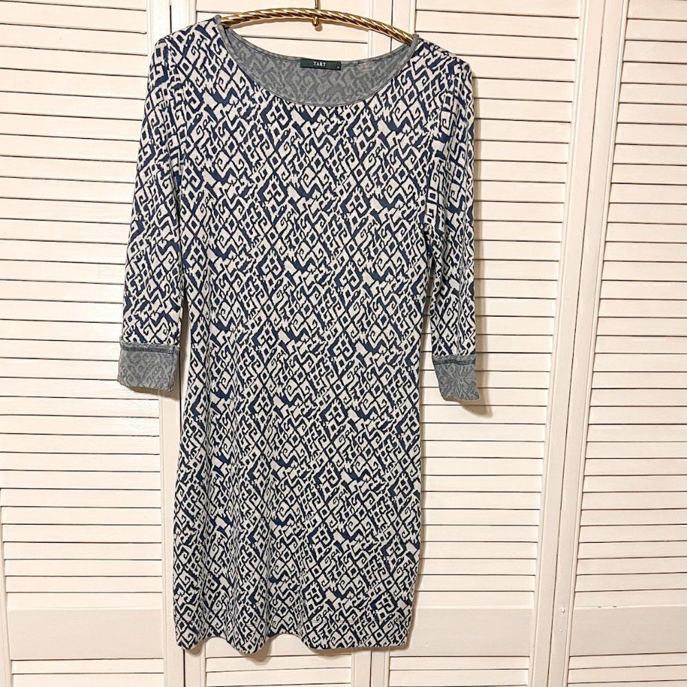 TART Women's Modal Knit Aztec Ikat Blue Shift Dress, Size Small